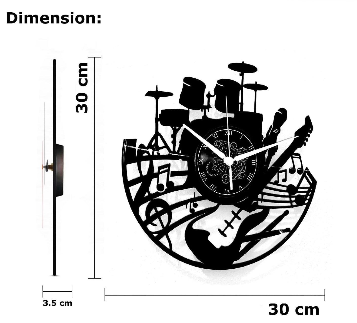 Instant Karma Clocks Reloj de Pared Vinilo Guitarra, Música, Teclado y Batería Banda Rock Pop, Negro
