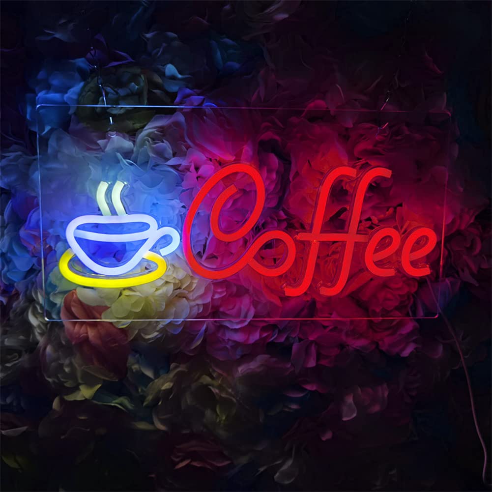 Kamanan Coffee Neon Sign, Neon Sign Coffee LED Schild LED Schriftzug Kaffee Leuchtreklame Letras LED Neon Schild Cafe Neonlicht für Küche Wanddekoration Hochzeit Geburtstag