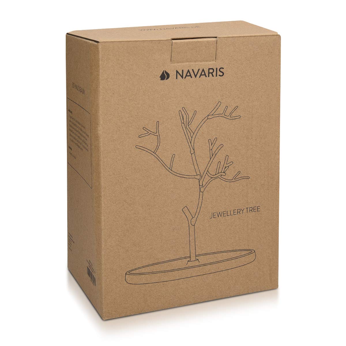 Navaris Árbol Organizador de Joyas de Metal - Soporte para Pendientes con Plato de Madera para Guardar Collares Anillos Pulseras Accesorios