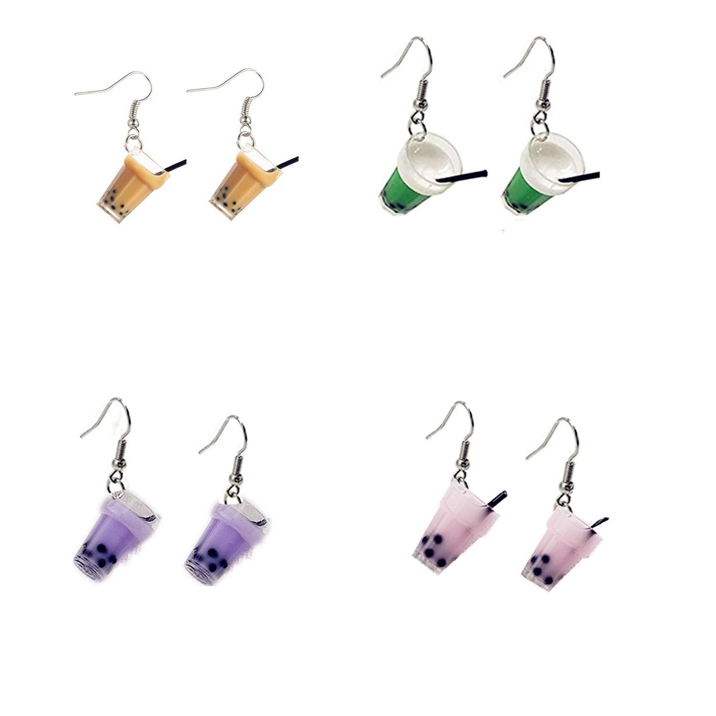 Set 4 pares Pendientes Bubble Tea – Té de Burbujas divertido