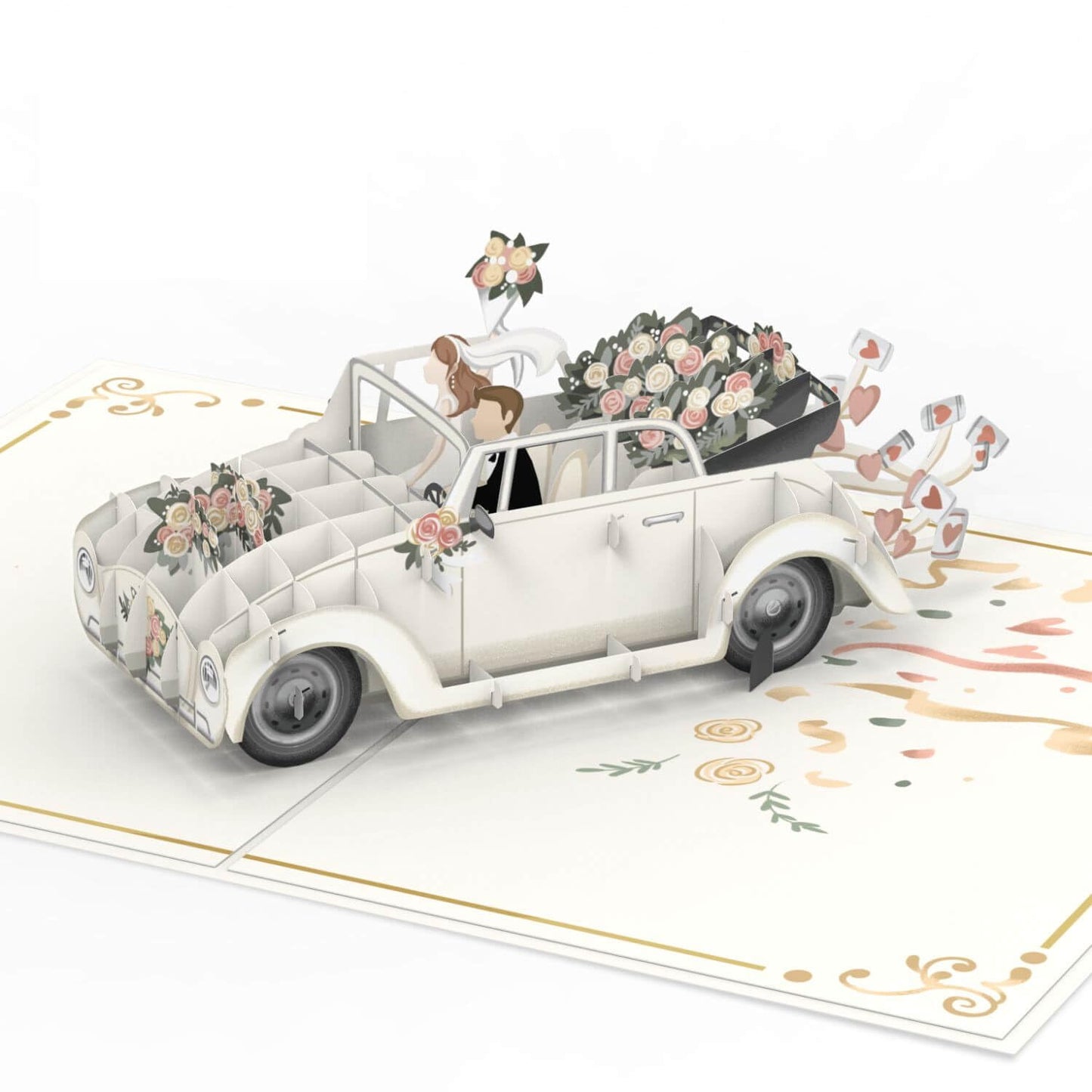 papercrush® Tarjeta desplegable de coche de boda – Tarjeta de boda 3D con coche "Just Married", elegante tarjeta de felicitación para boda y matrimonio, regalo de dinero para viajes de boda