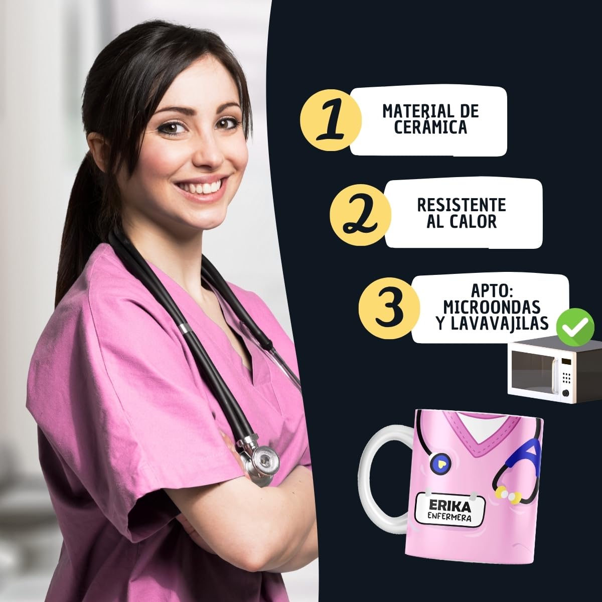 DEREGALOOS Taza Original Personalizada con Nombre | Taza para Regalar Uniforme TCAE Médico Enfermera Auxiliar Sanitarios | Taza de Desayuno Accesorios Médico | Regalos para Médicos. (Rosa)