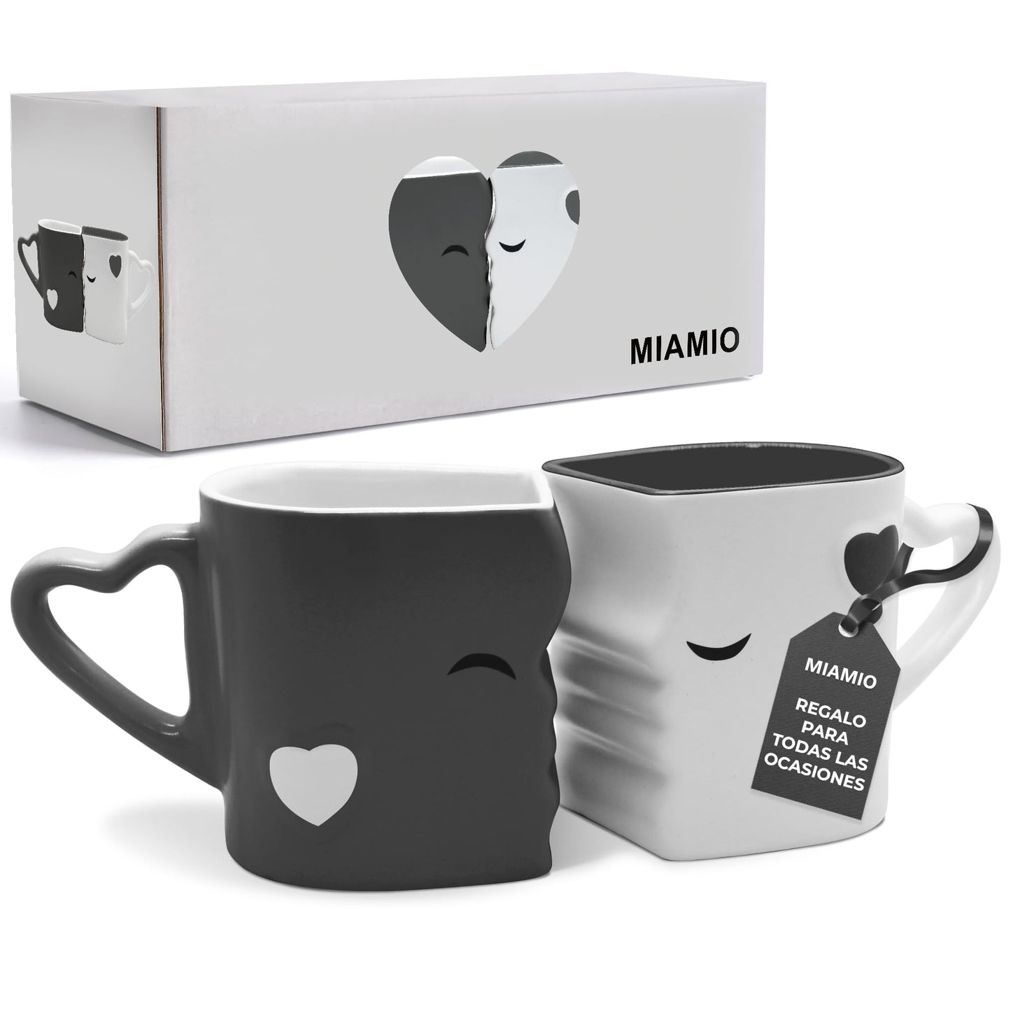 MIAMIO - Tazas de Café/Tazas de Besos Set/Regalo para Novios - Ceramica (Gris)