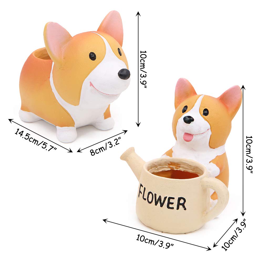 Juego de 2 macetas con forma de perro Corgi para suculentas, macetas pequeñas para decoración de jardín