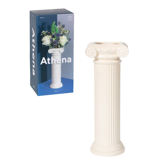 DOIY - Jarrón Decorativo Moderno - Diseño Athena en Forma de Columna Jónica - Fabricado con Cerámica - Jarrón para Flores - Florero Decorativo - Color Blanco - 9,2x8x25 cm