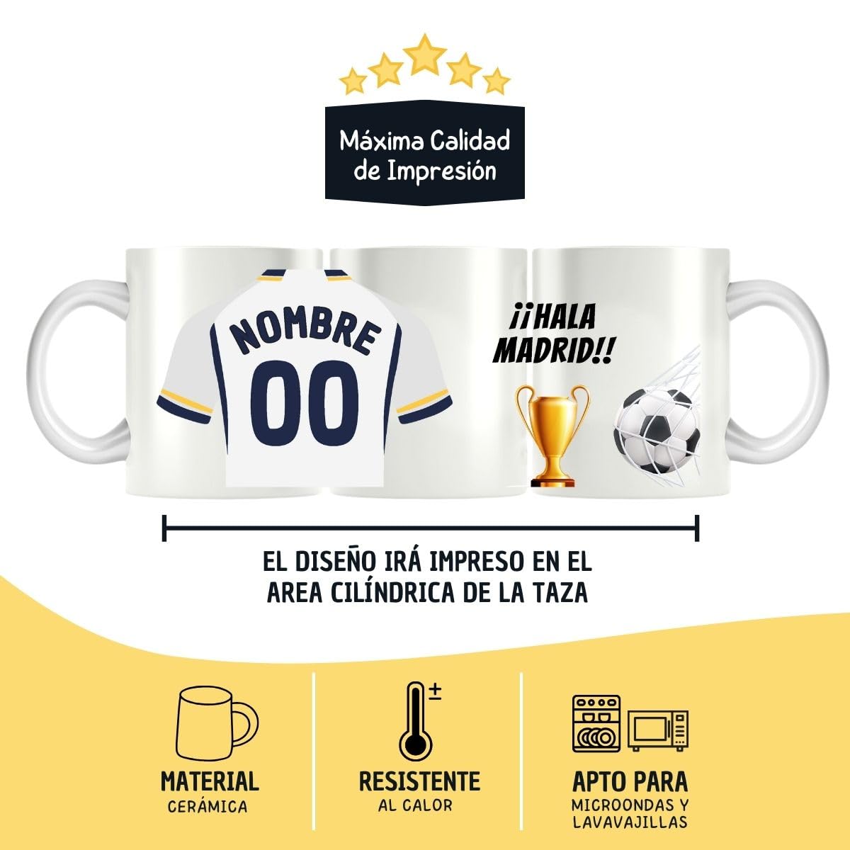 Taza Personalizada Fútbol | Tazas de Desayuno Real Madrid | Regalo Original para Aficionados del Futbol | Cosas de futbol para Niños | Regalos Mundial Futbolistas (Real Madrid)