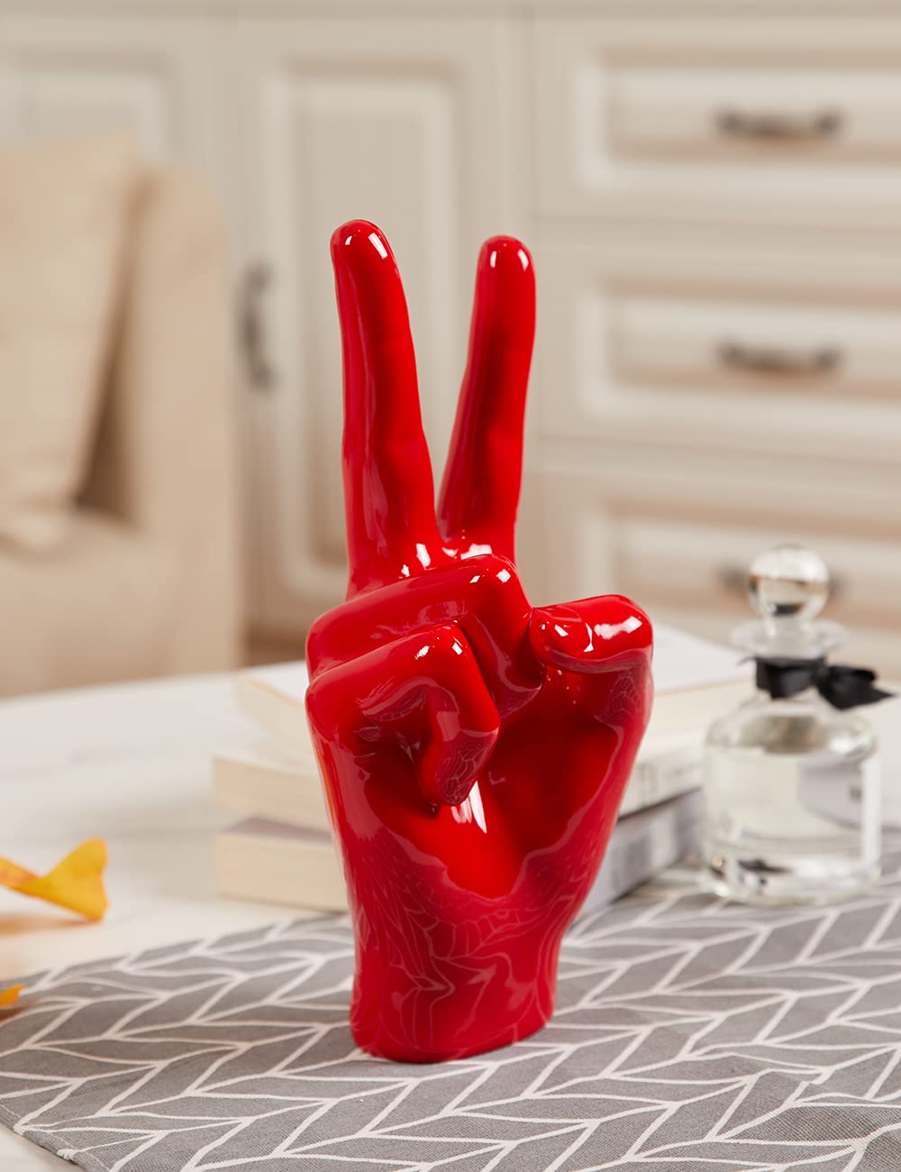 NENBOLEC Escultura de Mano Dedo Decorativa Figura Resina Estatua Salon Regalo Rojo 28cm