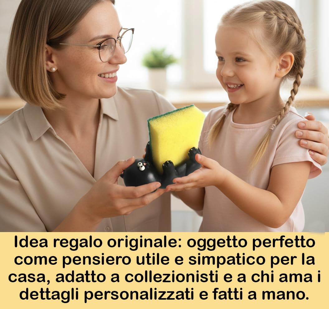 Soporte Esponja Gato Negro – Tu Estropajo Siempre a Mano y Vigilado