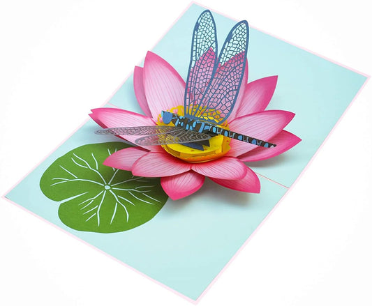 Tarjeta pop-up libélula azul – Naturaleza que vuela en papel