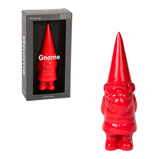 DOIY - Abridor de Botellas - Diseño con Gnomo de Jardín - Abrebotellas de Zinc - Estilo Divertido - Práctico y Funcional - Agarre Ergonómico - Color Rojo - 11x3,7x3,4 cm