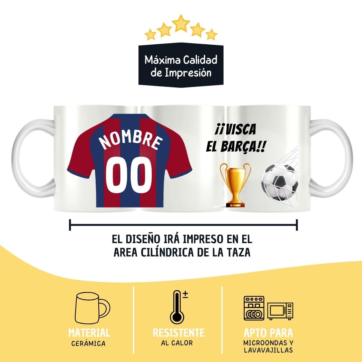 Taza Personalizada Fútbol | Tazas de Desayuno Barcelona | Regalo Original para Aficionados del Futbol | Cosas de futbol para Niños | Regalos Mundial Futbolistas | Balón de fútbol