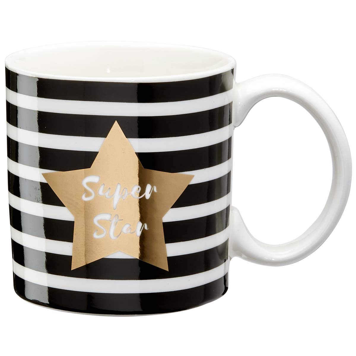 Draeger Paris - Taza de porcelana fina "Super Star" (Black & Gold, diseño de estrellas de porcelana), diseño original para regalar a tus seres queridos, colegas, amigos, amigos | Taza de café con caja