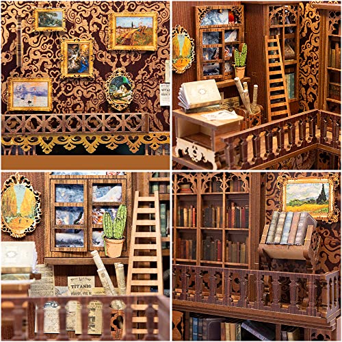 CUTEBEE DIY Book Nook Kit - Casa de muñecas en Miniatura de Madera con Muebles y Luces LED, Decoración de inserción de estantería Creativa, Eternal Bookstore