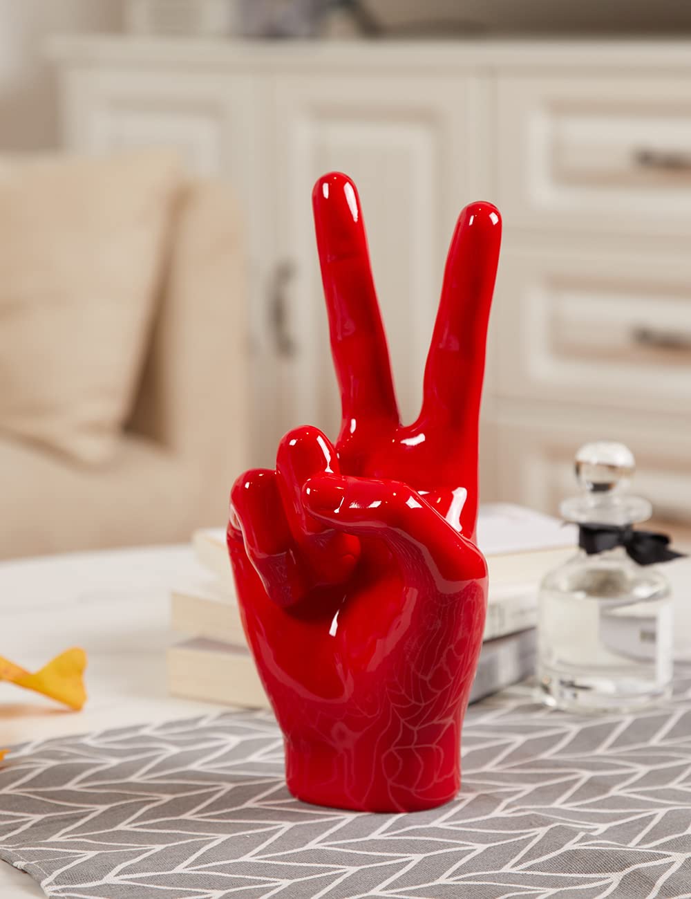 NENBOLEC Escultura de Mano Dedo Decorativa Figura Resina Estatua Salon Regalo Rojo 28cm