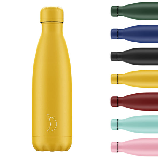 Chilly's Botella de Aqua - Acero Inoxidable y Reutilizable - Prueba de Fugas, Libre de transpiración - Matte - All Burnt Yellow - 500ml