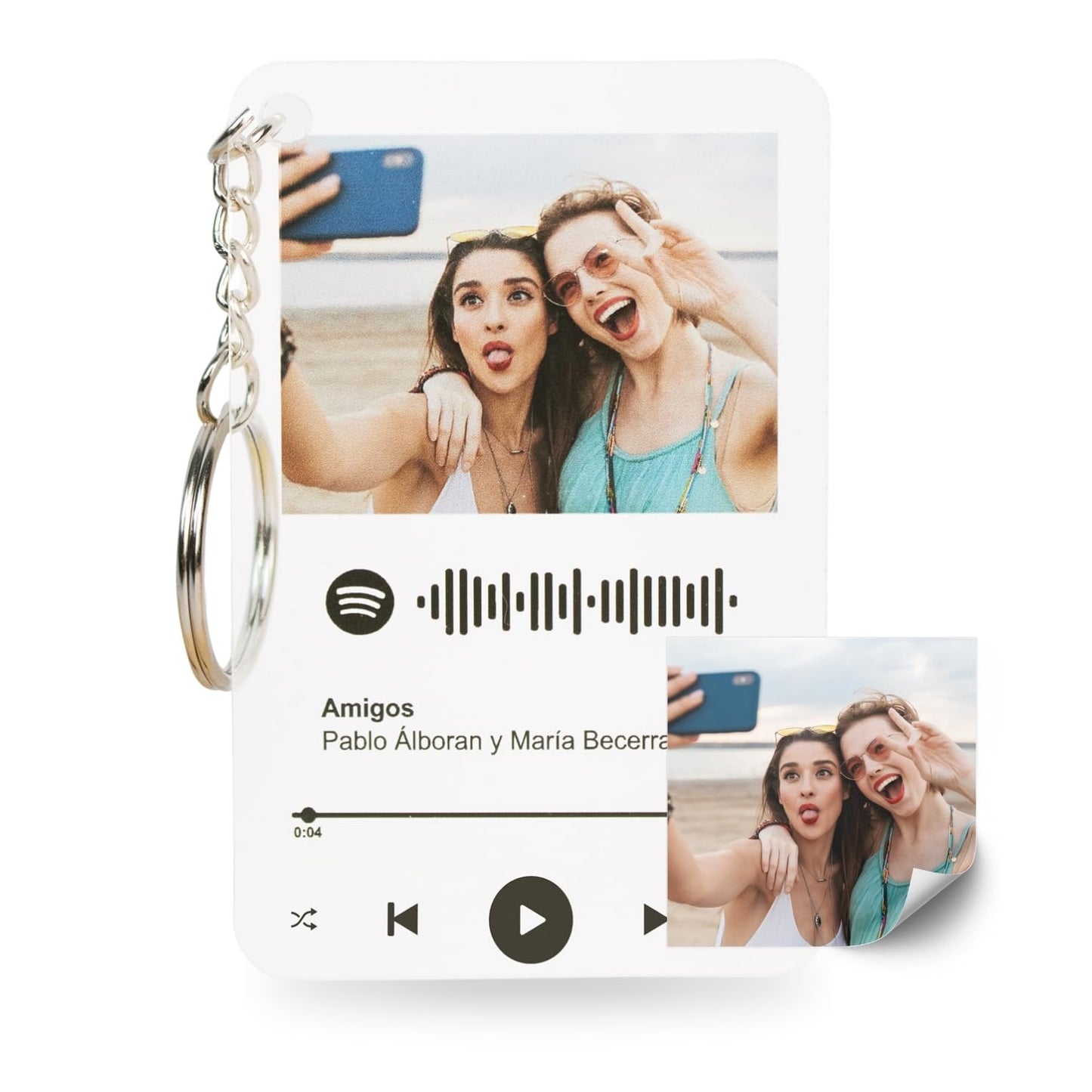 Llavero Personalizado Placa Spotify Personalizada con Foto y Canción Favorita. Regalo Original Personalizado para San Valentín. Placa Personalizada de Metacrilato con Código Escaneable.