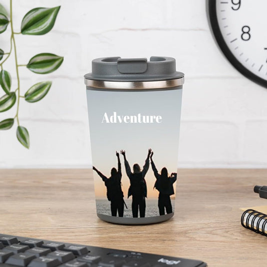 Wanapix | Termo Cafe Personalizado 350 ml | Personalizado con Foto y Texto | Vaso Térmicos de Doble Capa | Taza para Llevar | Acero Inoxidable | Libre de BPA | 100% Personalizado Gris