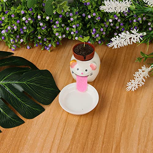 Peropon Drinking Animal Planter, ZoneYan Macetas de Animales, Self Watering Plant Pot, Mini Maceta en Forma de Gato