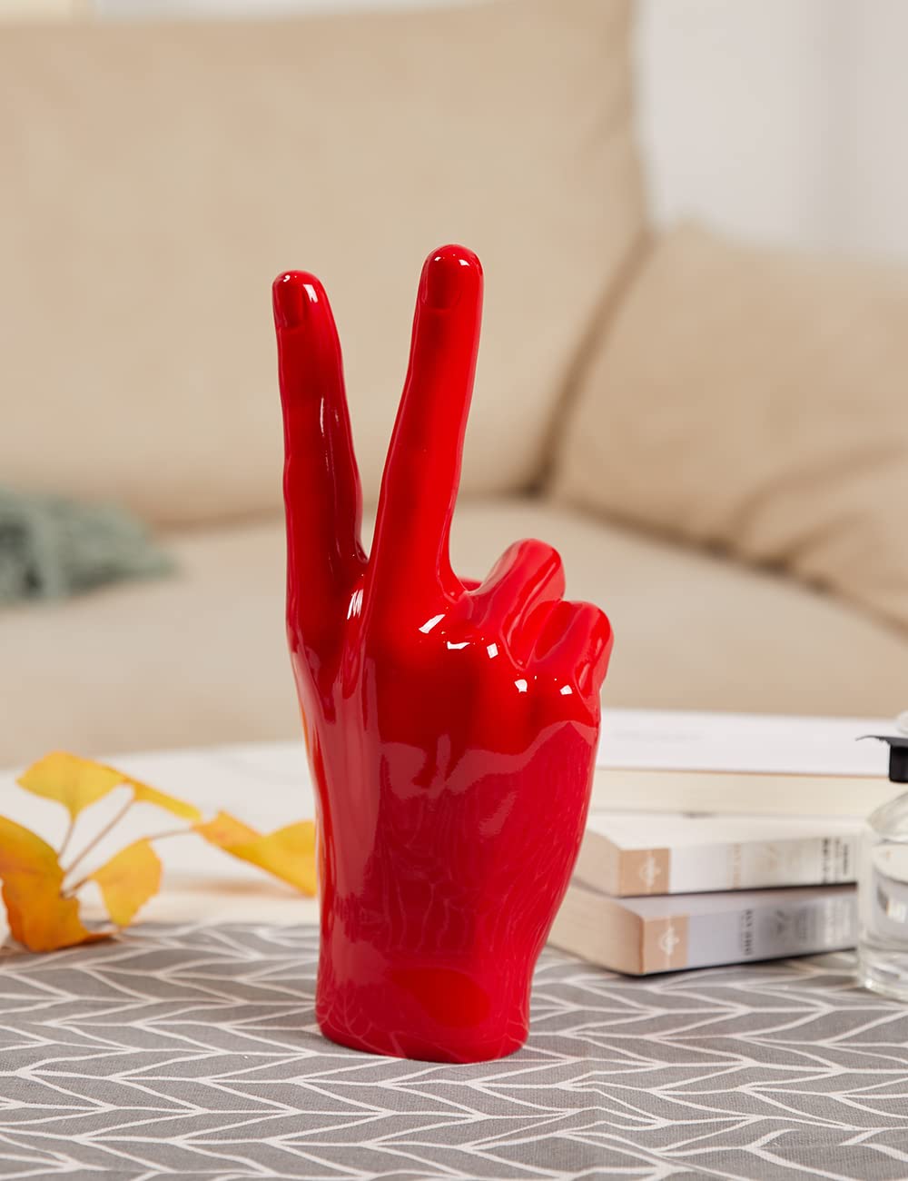 NENBOLEC Escultura de Mano Dedo Decorativa Figura Resina Estatua Salon Regalo Rojo 28cm