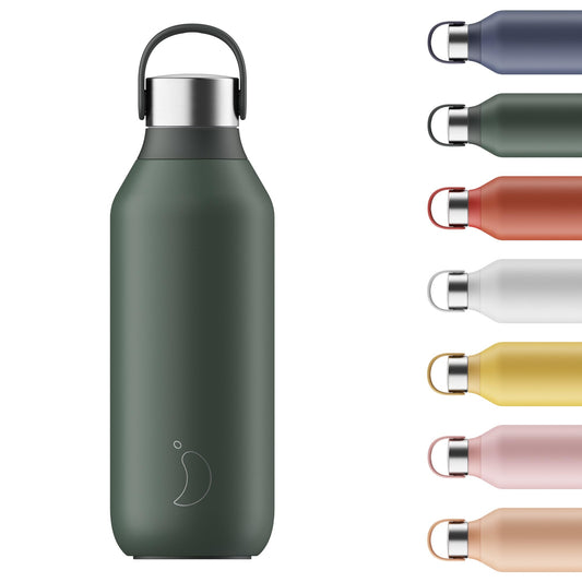 Chilly's Bottle Serie 2 - Botellas térmicas de Acero Inoxidable con gollete Suave y asa - Pine Green, 500ml