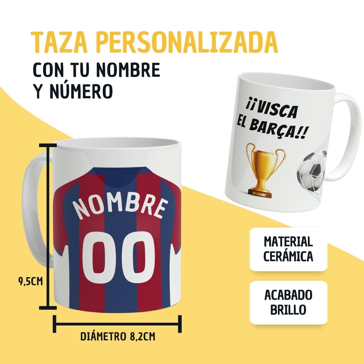 Taza Personalizada Fútbol | Tazas de Desayuno Barcelona | Regalo Original para Aficionados del Futbol | Cosas de futbol para Niños | Regalos Mundial Futbolistas | Balón de fútbol