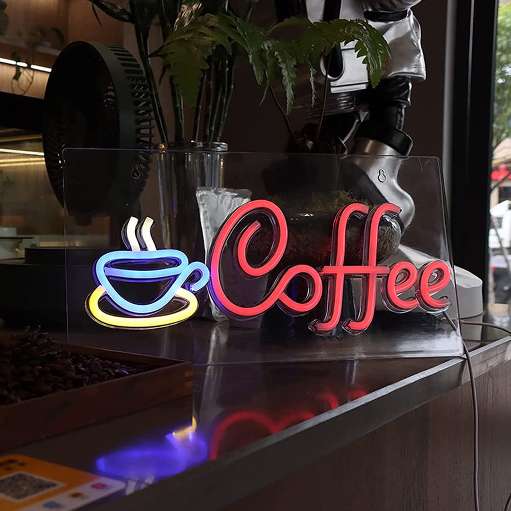 Kamanan Coffee Neon Sign, Neon Sign Coffee LED Schild LED Schriftzug Kaffee Leuchtreklame Letras LED Neon Schild Cafe Neonlicht für Küche Wanddekoration Hochzeit Geburtstag