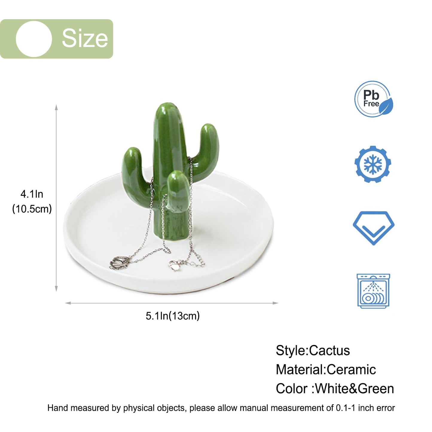 Cactus Plato de soporte de anillo para joyería, Bandeja de cerámica suculenta de joyería Pantalla del organizador para Decoración del hogar y cumpleaños Boda Regalos de inauguración para mamá, Amigos