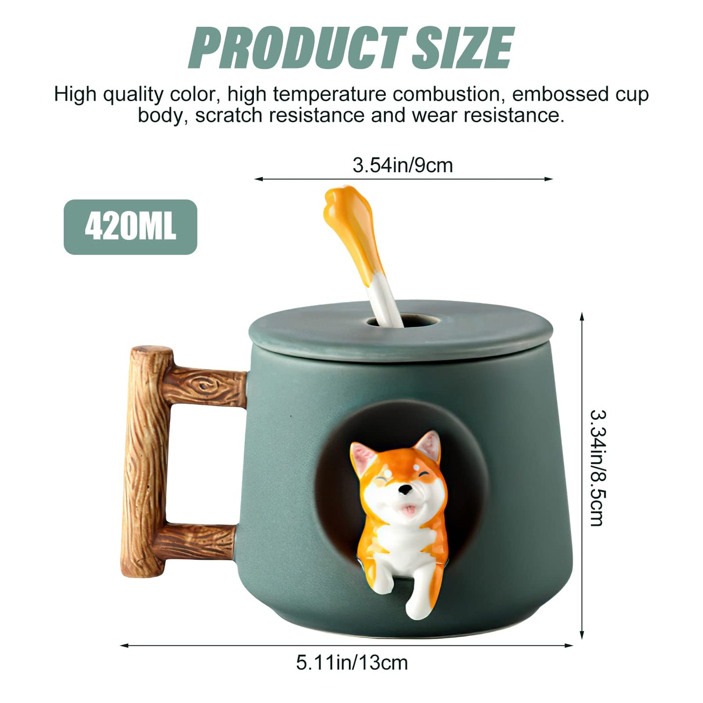 Nizirioo Taza café dulce Shiba Inu Taza café 420 ml Taza té de cerámica con tapa y cuchara Perros Cerámica Tazas café Lindo Corgi Dog Tazas café Taza de cerámica para amantes de los perros