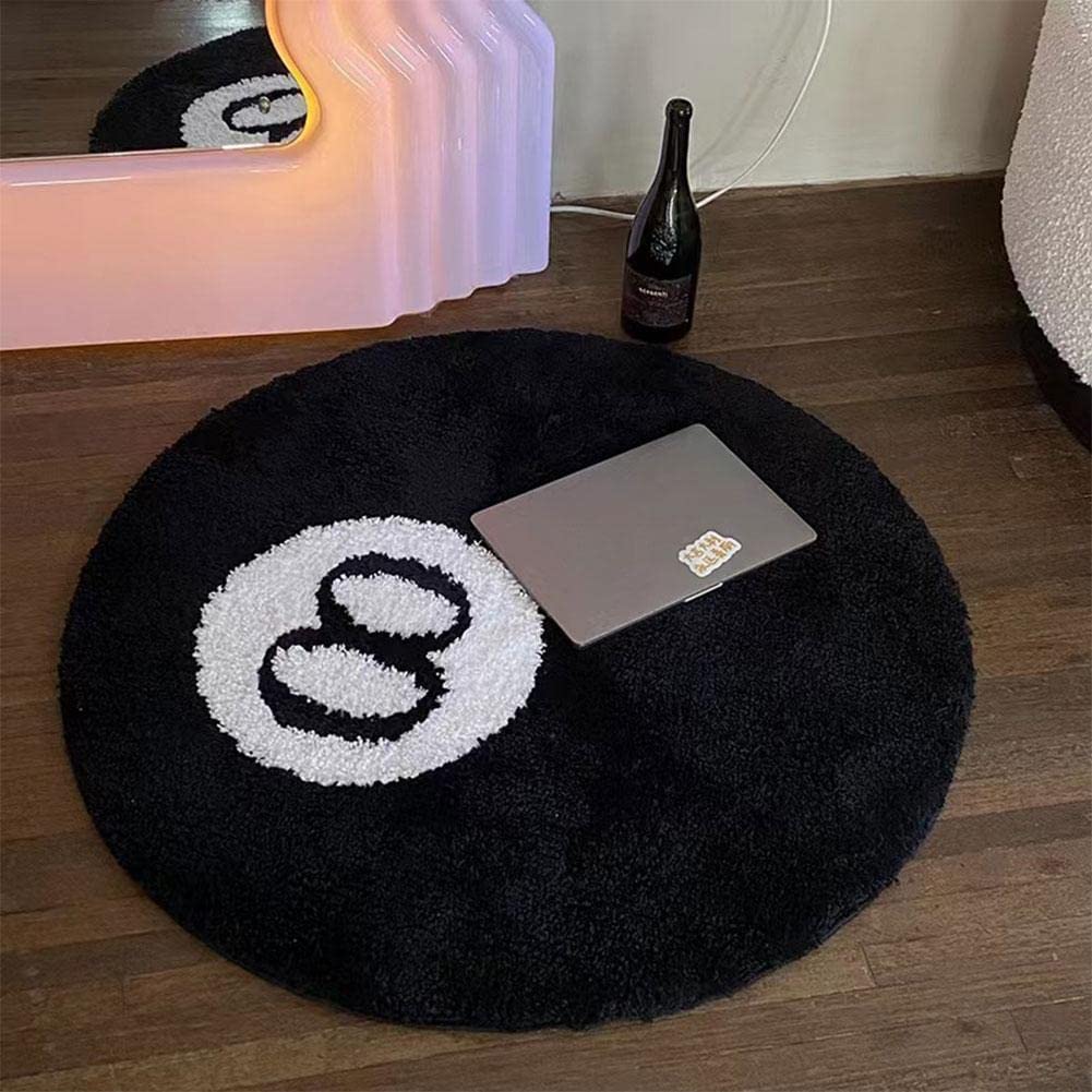 Wokii Alfombra de billar de simulación de 8 bolas, redonda, suave, antideslizante, para baño, dormitorio, decoración de niños, alfombra negra para sala de estar, decoración de fiestas, 60 x 60 cm