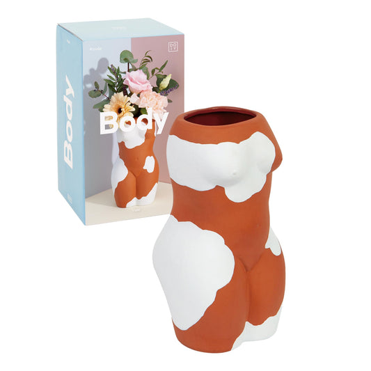 DOIY - Jarrón Decorativo Moderno - Diseño en Forma de Cuerpo Femenino - Fabricado con Cerámica - Jarrón para Flores - Florero Decorativo - Color Terracotta y Blanco - 10,5x9,6x18,8 cm