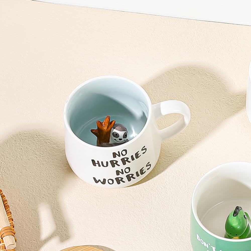 Bonita taza de café, tazas de cerámica de té con leche de perezoso Kawaii, taza de mañana de animales 3D, regalo para chocolate caliente, bebida, bodas, día de la madre para niñas, mujeres y niños