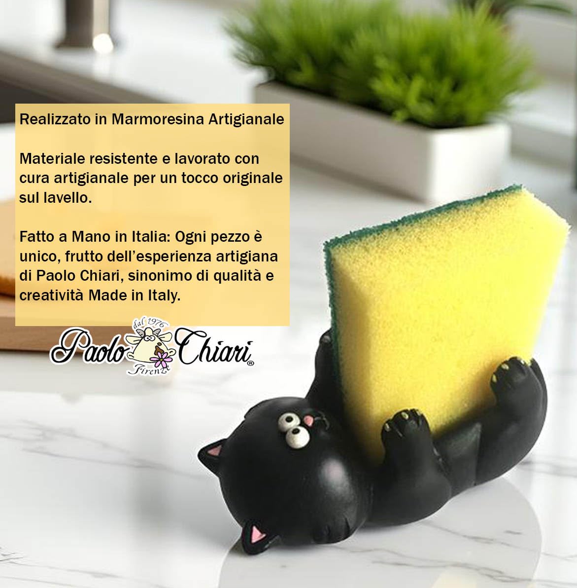 Soporte Esponja Gato Negro – Tu Estropajo Siempre a Mano y Vigilado