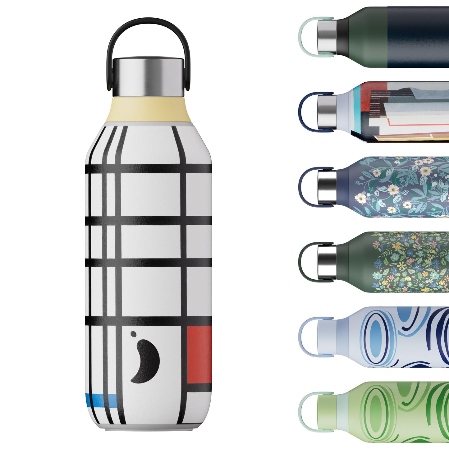 Chilly's Bottle Serie 2 - Botellas térmicas de Acero Inoxidable con gollete Suave y asa - Tate - Piet Mondrian, 500ml