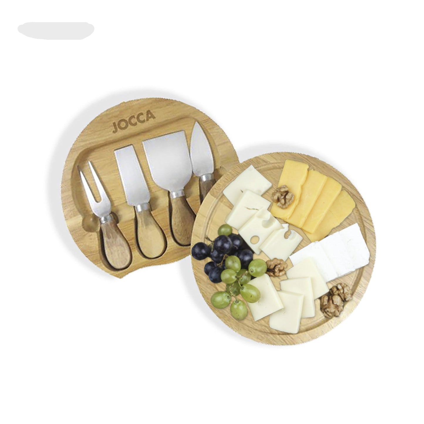 Jocca - Set Tabla de Quesos y Cuchillos | Tabla de Madera Quesos + Cuchillos para queso | 20cm | 4 cuchillos | Acero inoxidable | Ideal para Amigos, Familiares