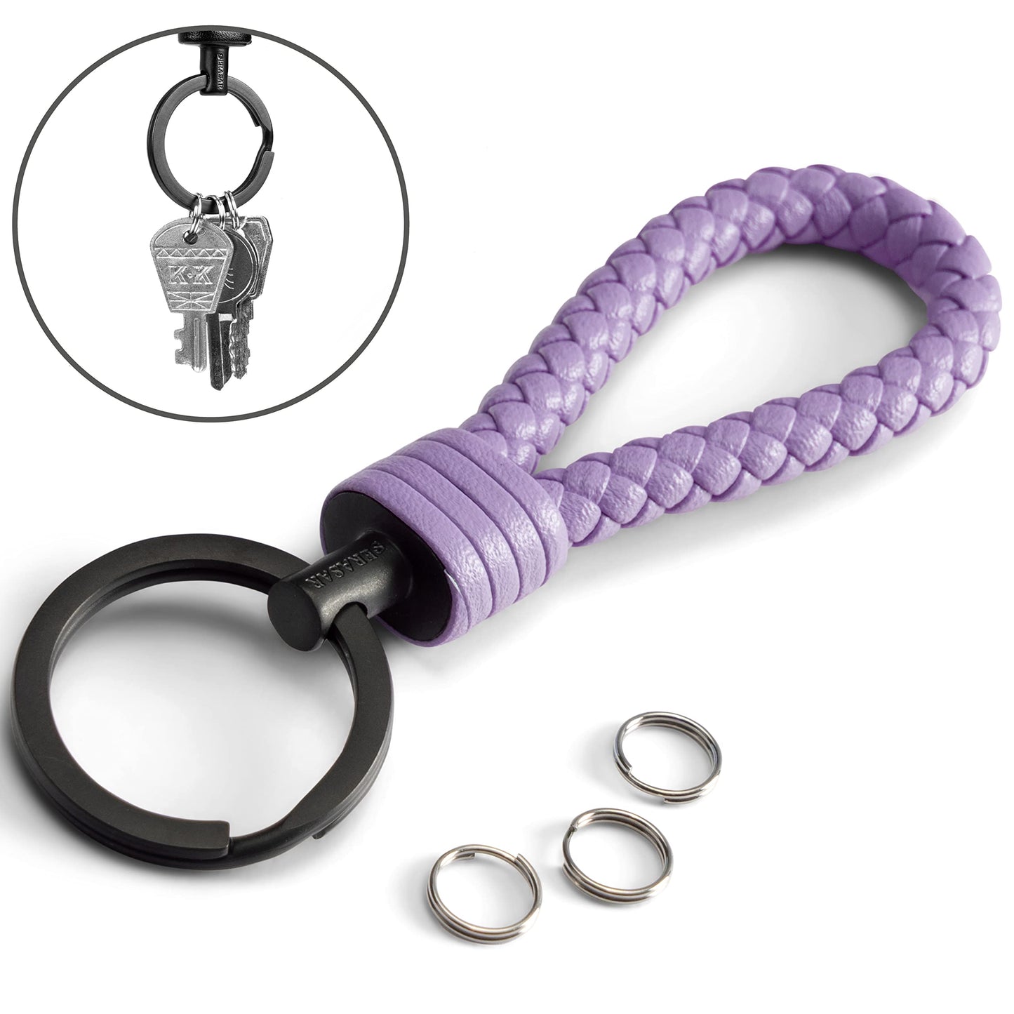 SERASAR Llavero de Cuero con Anilla de Acero Inoxidable - Anillas Adicionales para Llaves Pequeñas - Ideal para Llaves de Coche, Motocicleta, Bicicleta y Casa - Con Caja de Regalo para Hombre y Mujer