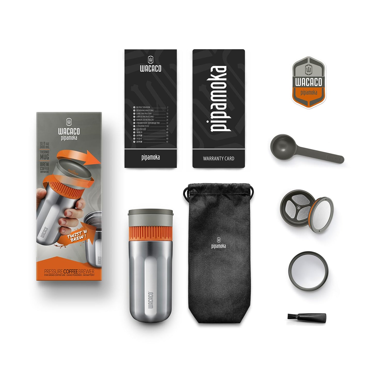 WACACO Pipamoka Máquina de café portátil, Máquina de café de viaje Pequeño, Manual de Camping Cafetera, Todo en Una Impresión al Vacío, Taza térmica de acero inoxidable, Extracción rápida, 10 fl oz