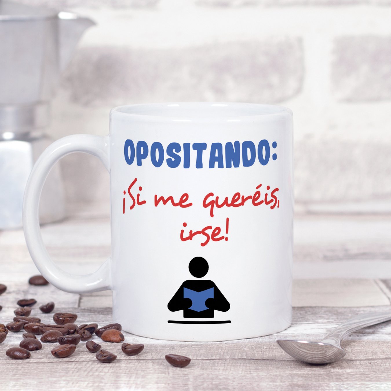 Taza original con mensaje gracioso para opositores - OPOSITANDO: ¡Si me queréis, irse! - cerámica 350 ml - Tazas con frases motivacionales en tono