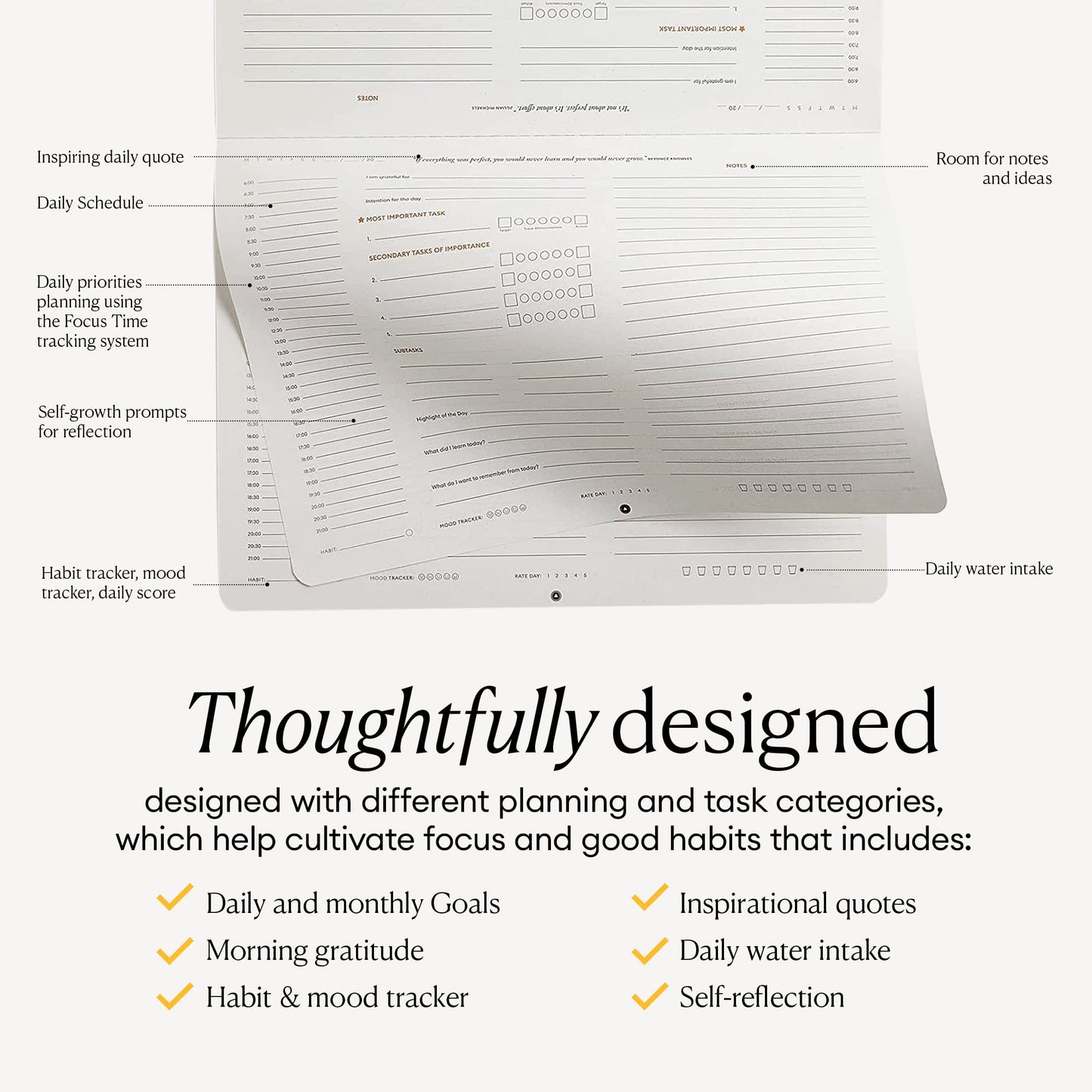 Intelligent Change A4 Undated Productivity Daily Deskpad (3 Months) - Tear-Out To-Do List Sheets with Habit and Mood Tracker - Schedule Planner for Time-Management and Mindfulness - Black Notepad