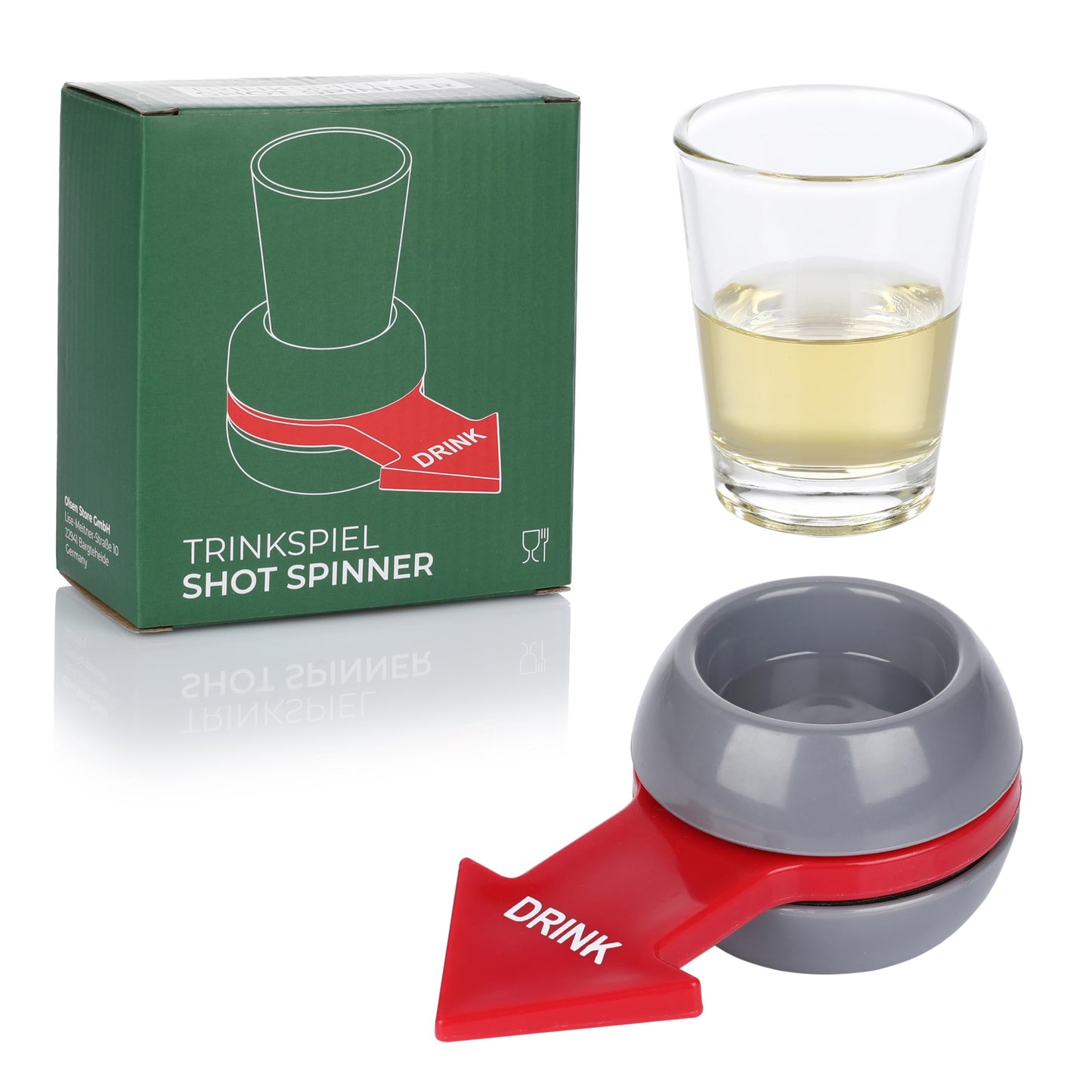 FunX Shot Spinner - Divertido giro de botellas con vaso de chupito y flecha – Juego de beber, juego de beber para fiestas, JGA y reuniones acogedoras – 2 cl de capacidad