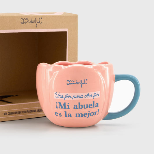 Mr.Wonderful - Taza - Una flor para otra flor, ¡Mi abuela es la mejor! - Taza realizada en cerámica con forma de rosa con mensaje para abuelas - Regalo Día de la Madre