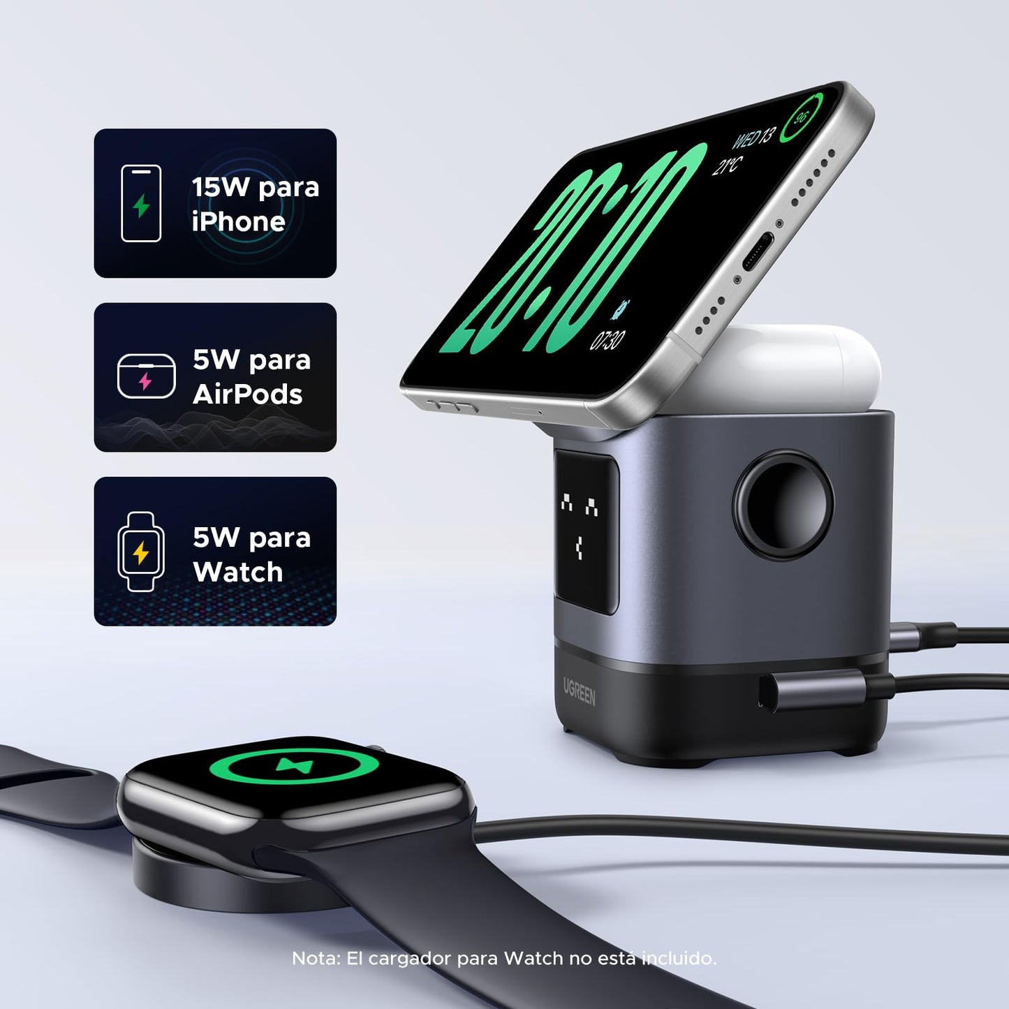 Cargador inalámbrico magnético – Carga con emojis y soporte para dos dispositivos