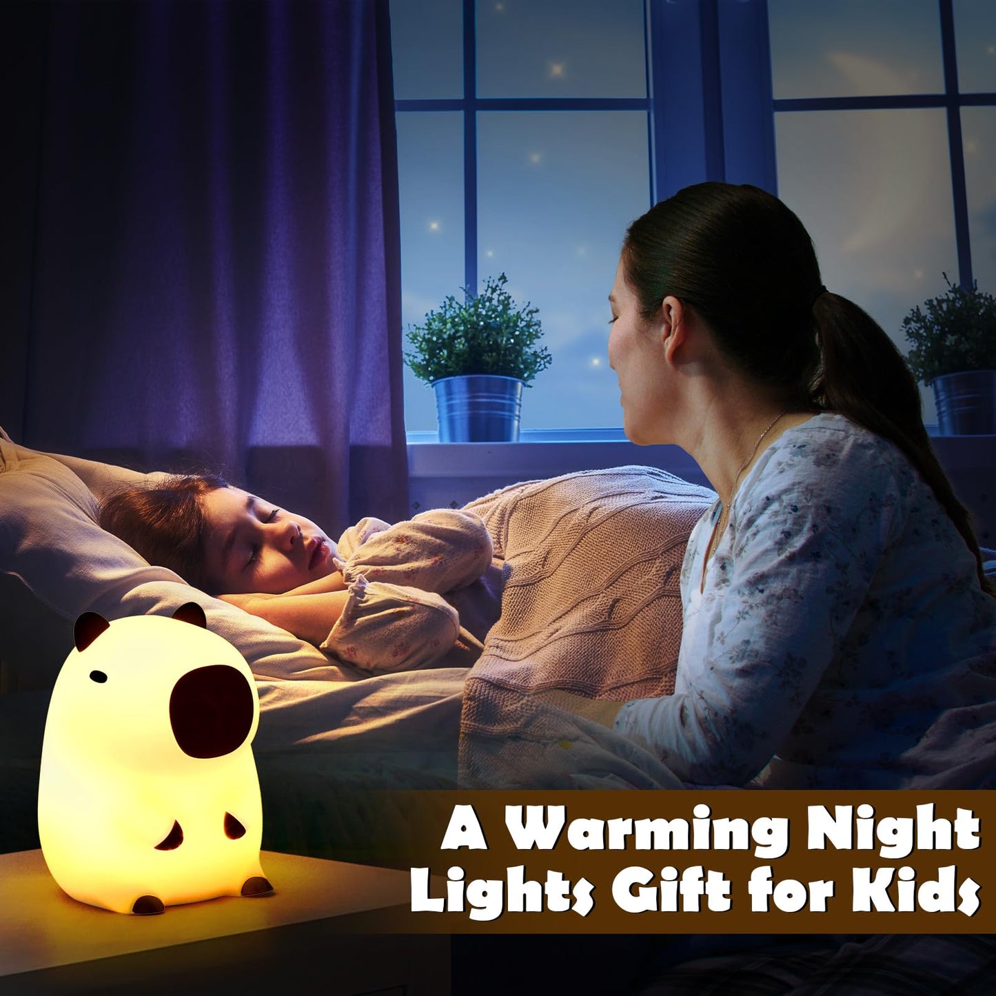 Capybara luz de la Noche los Niños, Capybara Lámpara de Control Táctil para la Mesita de Noche, Carga USB Kawaii Silicona Lámpara de Animales para el Dormitorio, Cuarto de Niños, Adultos (a)