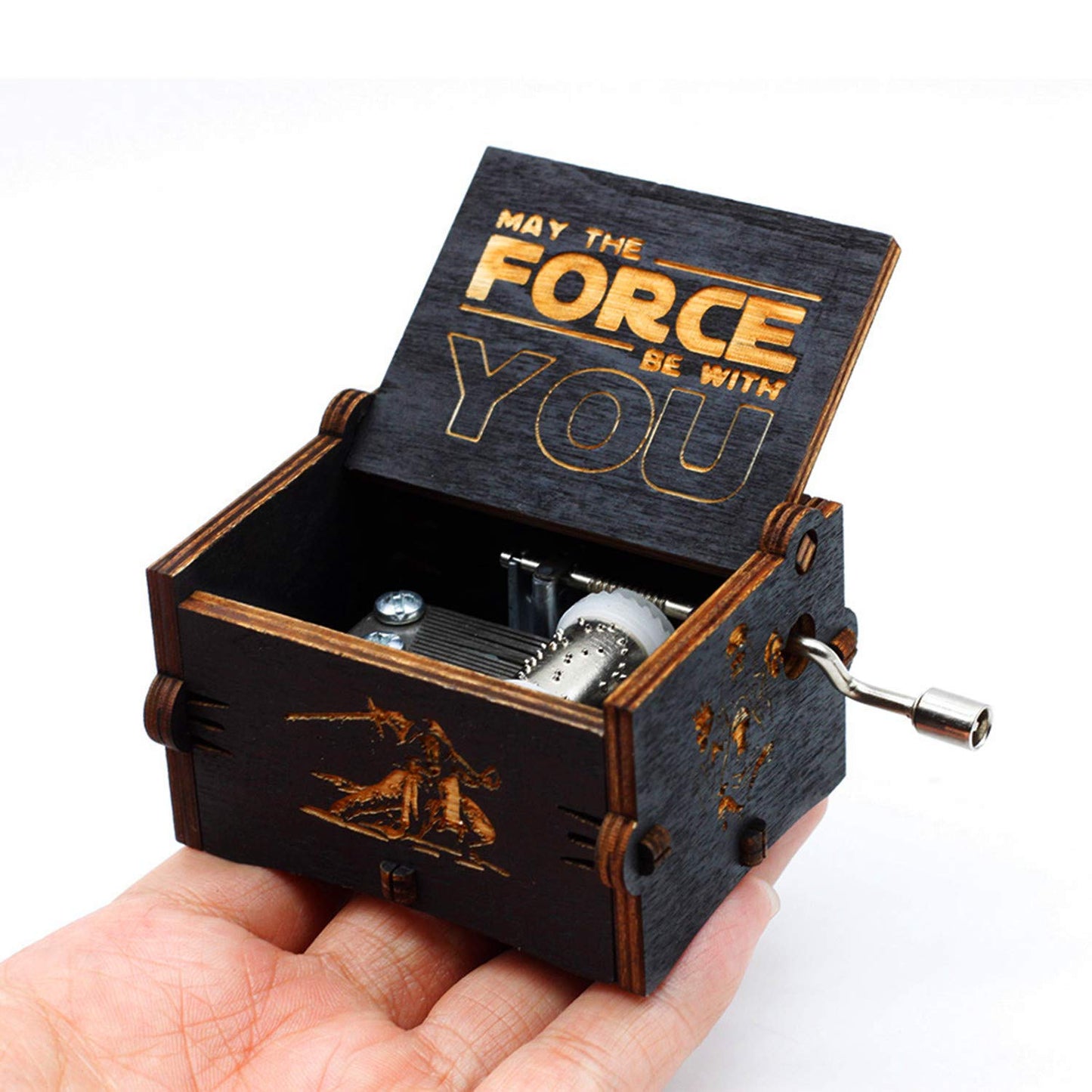 Caja de música de Star Wars de madera negra, caja de madera tallada a mano,antigua artesanía de decoración del hogar para niños regalos