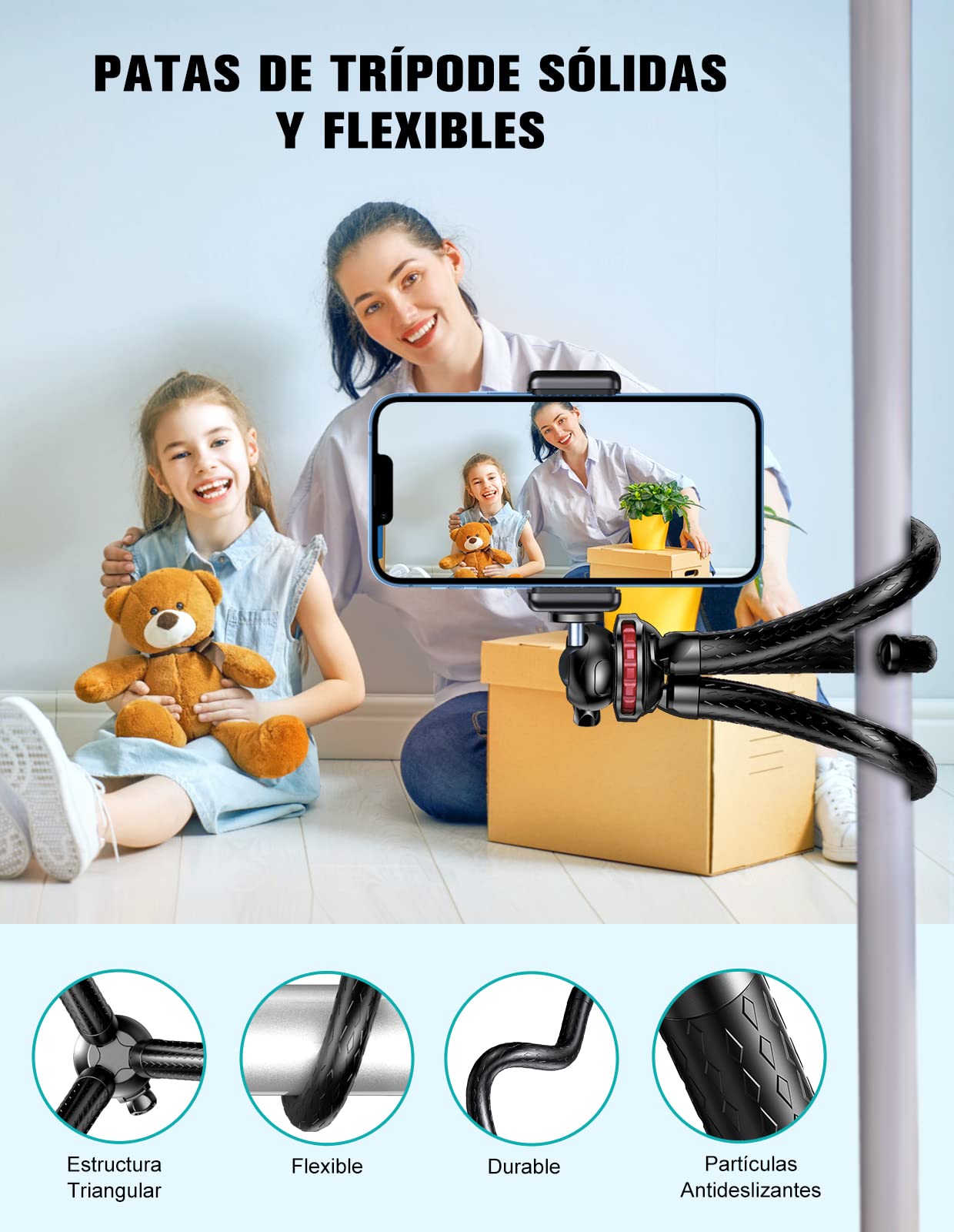 CIRYCASE Tripode para Movil, Mini Flexible Tripode Palo Selfie Portátil Giro de 360°, Trípode Camara con Control Remoto Inalámbrico para Movil y Cámara Acción, Ideal para Selfies/Grabación de Vídeo