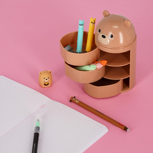 Legami - Organizador de escritorio, organizador de escritorio con 3 cajones de apertura lateral, compartimento superior con cierre deslizante, Tema Teddy Bear