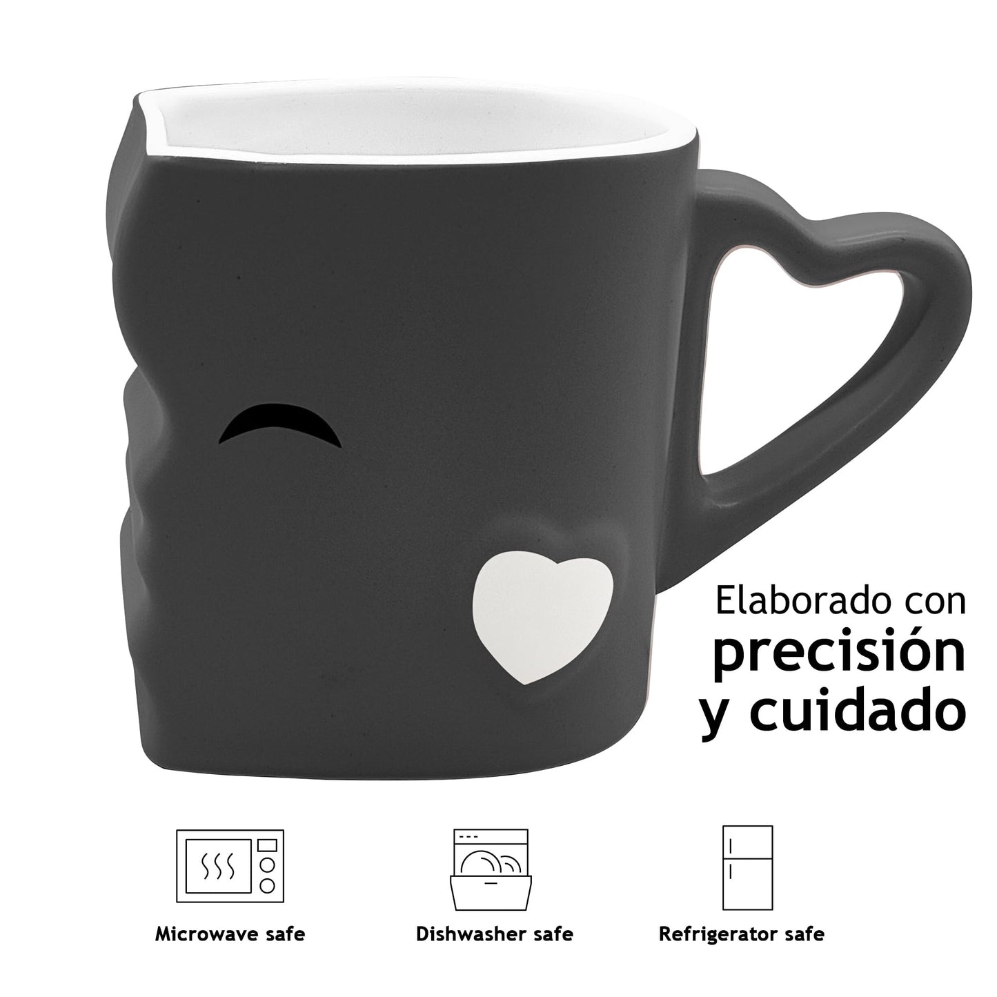 MIAMIO - Tazas de Café/Tazas de Besos Set/Regalo para Novios - Ceramica (Gris)