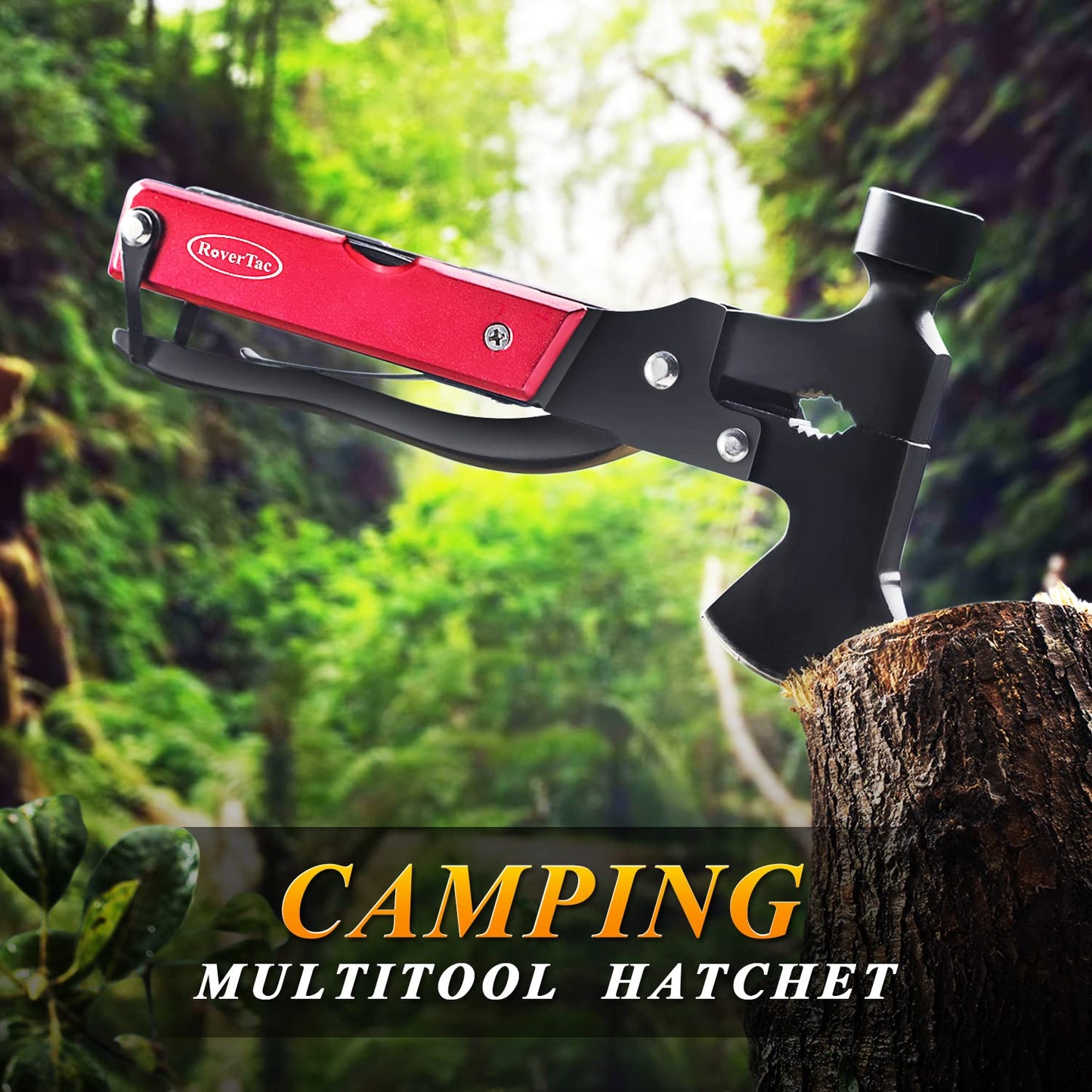 RoverTac Hacha Multiusos Camping multiherramienta, 14 en 1 pinzas de martillo multiherramienta Sierra destorn, multiherramienta para acampsenderismo supervivencia, regalos para los hombres él padre