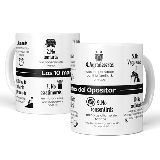 Taza “Mandamientos del Opositor” – Café sagrado para estudiar con fe