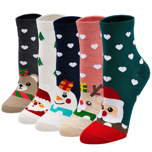 Calcetines de Navidad Mujer Calcetines de Algodón, Calcetines Termicos Mujer Calcetines de Animales Lindos Divertidos, calcetines de navidad para Mujer, 5 Pares