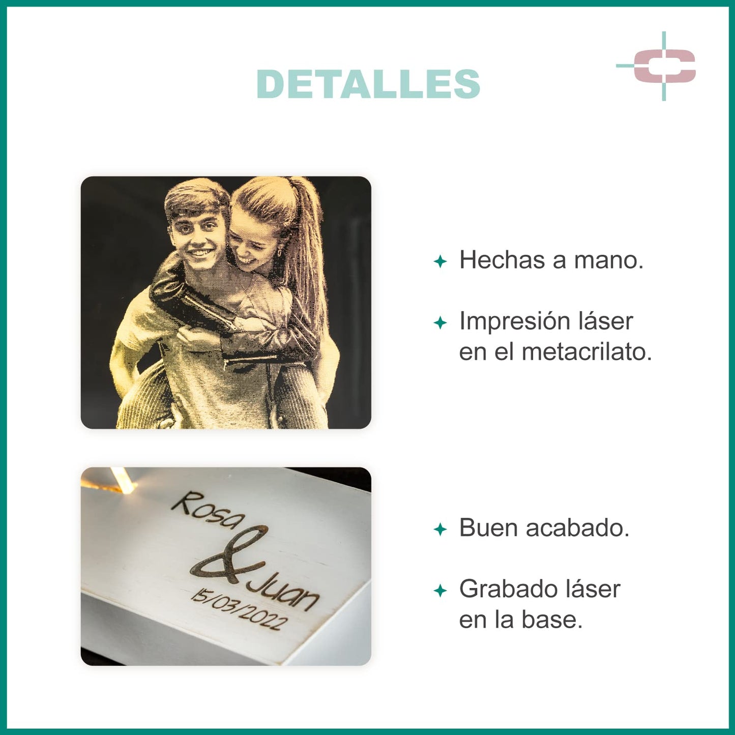 Lámpara Personalizada con tu Foto | Foto Diagonal | Luz LED Incluida + Interruptor Táctil | Soporte de Madera Grabado | Ideal para Regalar a tus Amigos, Pareja y Familiares